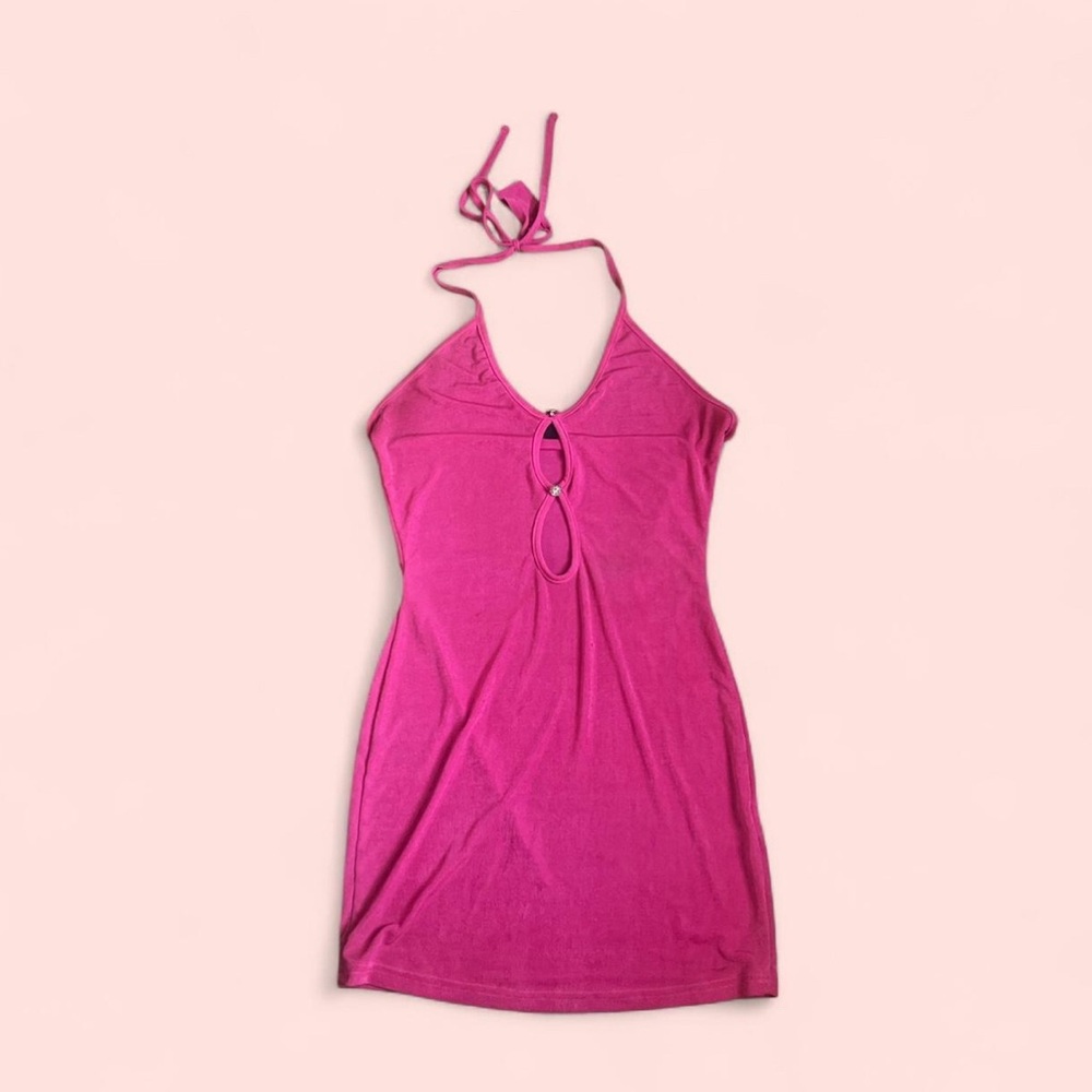 Pink Sparkly Halter Neck Mini Dress